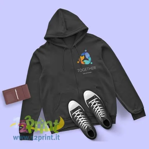 Felpa premium con cappuccio e zip personalizzata